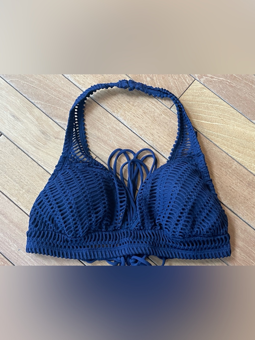 Robin Piccone Sophia Crochet Halter Bikini Set Navy Blue Medium - Picture 5 of 14